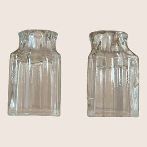 🕯️ VTG ART DECO VOTIVE GLASS CANDLE HOLDERS RIBBED FRONT SET OF TWO